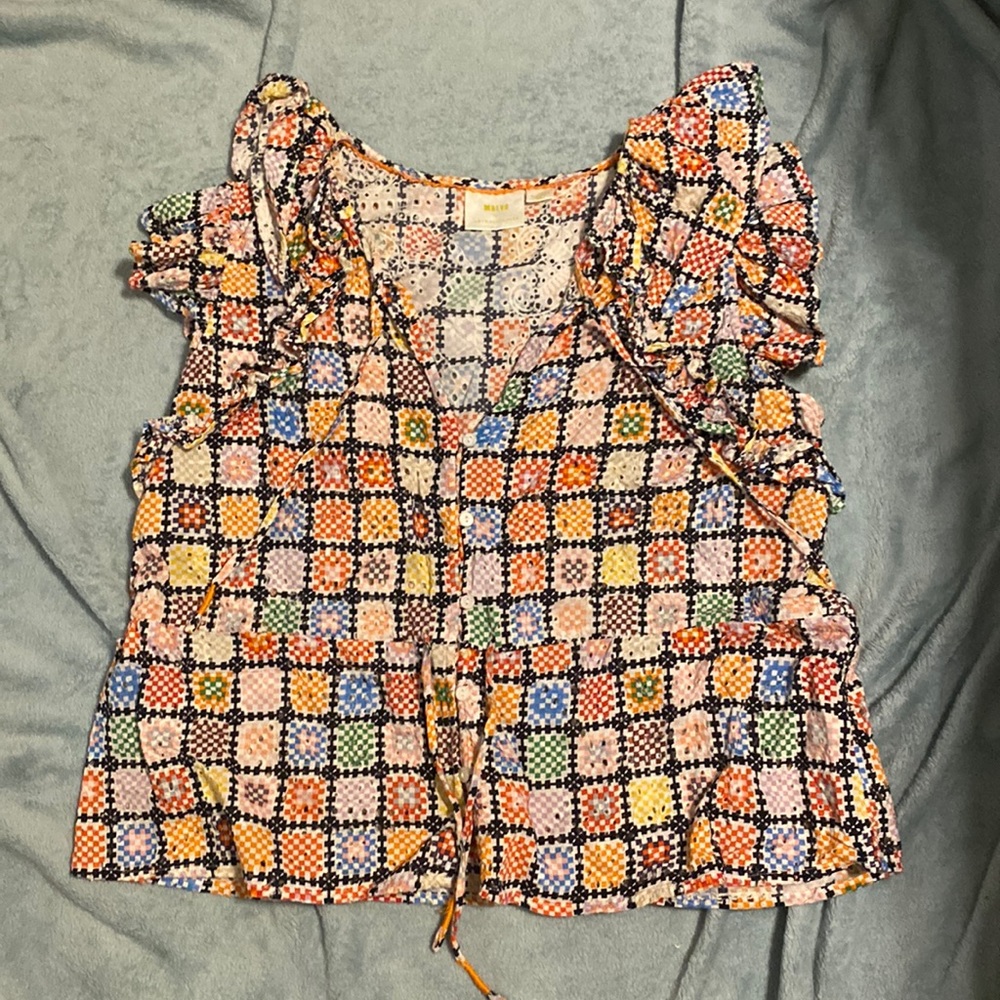 Anthropologie rainbow checker shirt